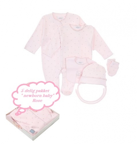 strip overhemd Dankbaar Pakket Newborn Baby - maat 62 - 5delig - roze - Ptitchou